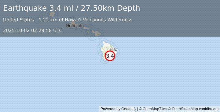 Earthquake ISLAND OF HAWAII, HAWAII (3.6 ml) (2025-10-02 02:29:58 UTC)