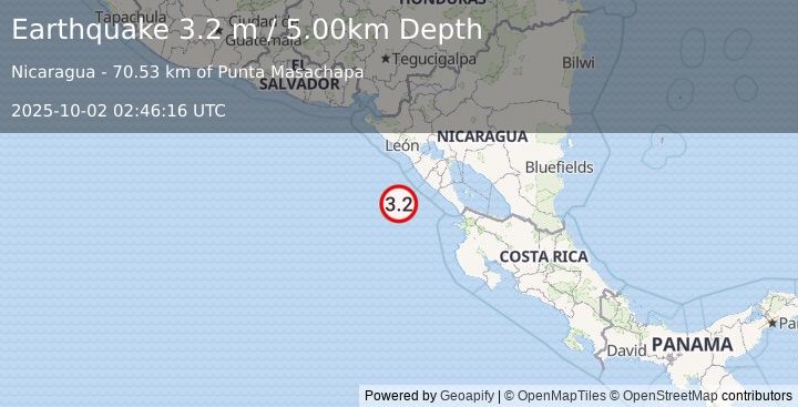 Earthquake NEAR COAST OF NICARAGUA (3.4 m) (2025-10-02 02:46:14 UTC)