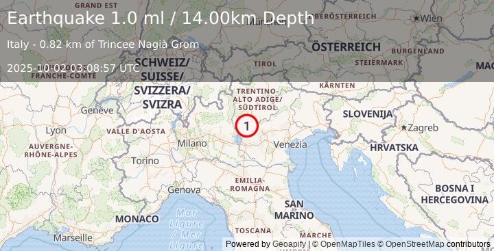 Earthquake NORTHERN ITALY (1.0 ml) (2025-10-02 03:08:57 UTC)