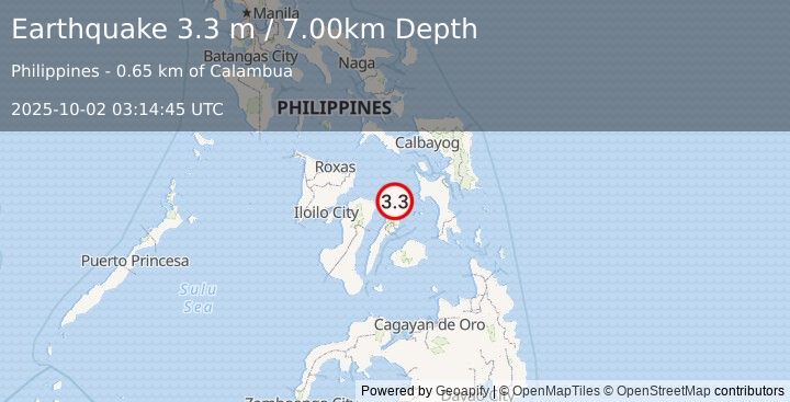 Earthquake NEGROS- CEBU REG, PHILIPPINES (3.3 m) (2025-10-02 03:14:45 UTC)