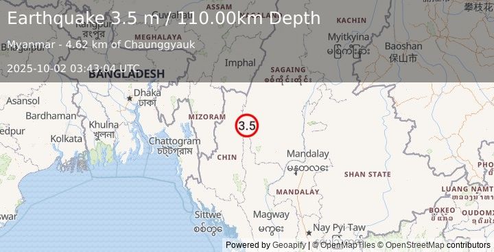 Earthquake MYANMAR (3.5 m) (2025-10-02 03:43:04 UTC)