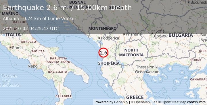 Earthquake ADRIATIC SEA (2.6 ml) (2025-10-02 04:25:43 UTC)