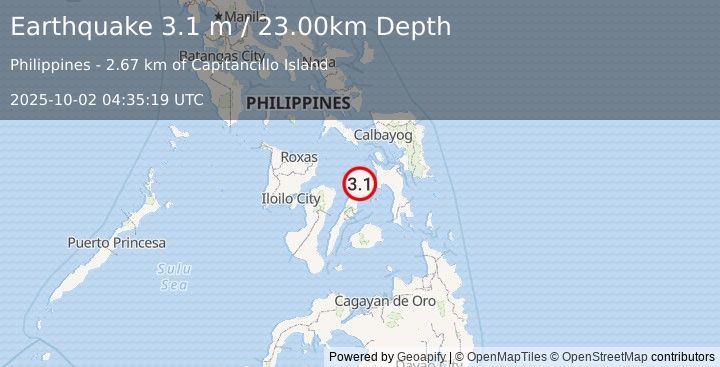 Earthquake LEYTE, PHILIPPINES (3.1 m) (2025-10-02 04:35:19 UTC)