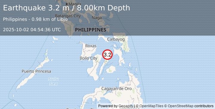 Earthquake NEGROS- CEBU REG, PHILIPPINES (3.2 m) (2025-10-02 04:54:36 UTC)