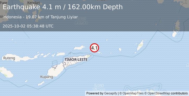 Earthquake KEPULAUAN BARAT DAYA, INDONESIA (4.1 m) (2025-10-02 05:38:48 UTC)
