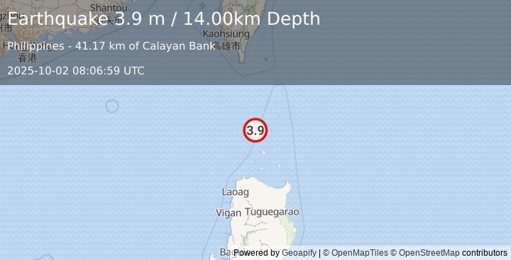 Earthquake BABUYAN ISL REGION, PHILIPPINES (4.7 mb) (2025-10-02 08:06:55 UTC)
