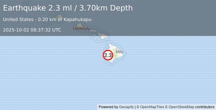 Earthquake ISLAND OF HAWAII, HAWAII (2.3 ml) (2025-10-02 08:37:32 UTC)