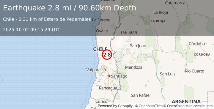 Earthquake VALPARAISO, CHILE (2.8 ml) (2025-10-02 09:15:29 UTC)