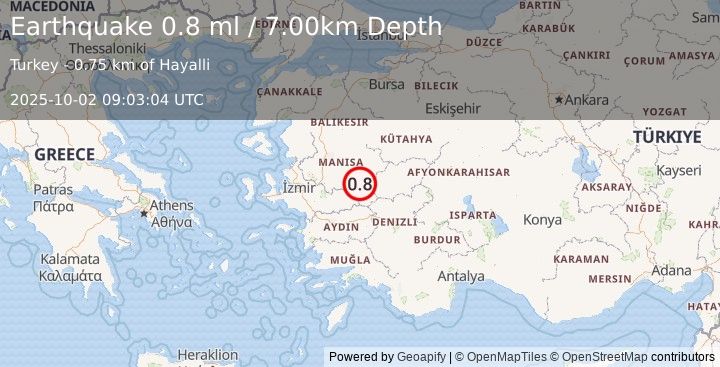 Earthquake WESTERN TURKEY (0.8 ml) (2025-10-02 09:03:04 UTC)