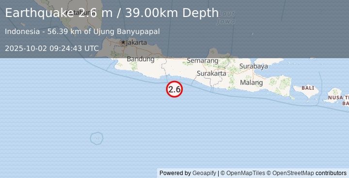 Earthquake JAVA, INDONESIA (2.6 m) (2025-10-02 09:24:43 UTC)