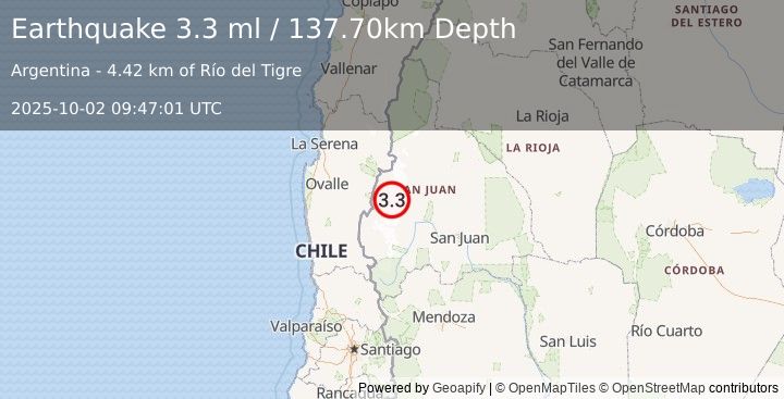 Earthquake OFFSHORE COQUIMBO, CHILE (2.5 ml) (2025-10-02 09:46:24 UTC)