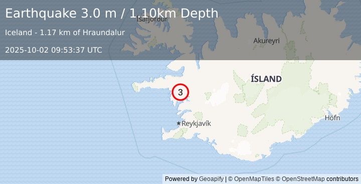 Earthquake ICELAND (3.1 m) (2025-10-02 09:53:36 UTC)