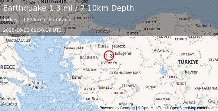 Earthquake WESTERN TURKEY (1.3 ml) (2025-10-02 09:56:19 UTC)