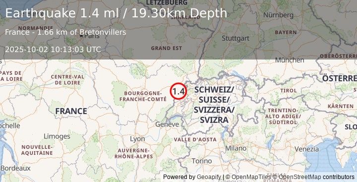 Earthquake FRANCE (1.4 ml) (2025-10-02 10:13:03 UTC)