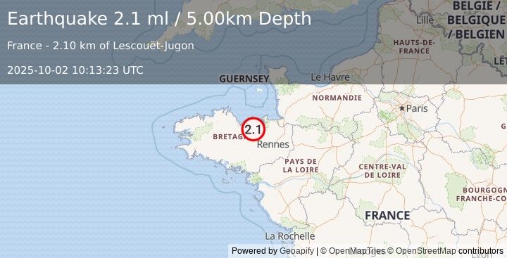 Earthquake FRANCE (2.1 ml) (2025-10-02 10:13:23 UTC)