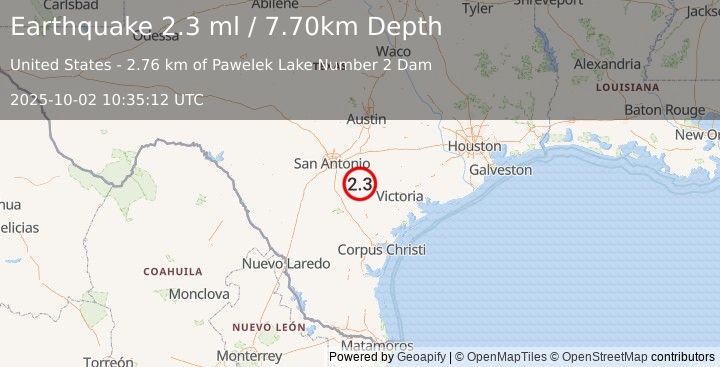 Earthquake SOUTHERN TEXAS (2.3 ml) (2025-10-02 10:35:12 UTC)