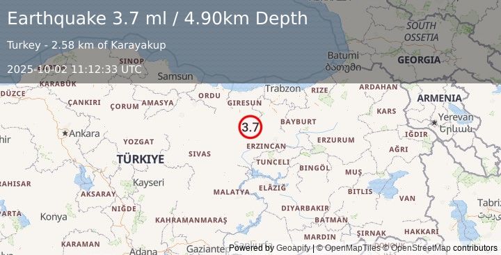 Earthquake EASTERN TURKEY (3.6 ml) (2025-10-02 11:12:34 UTC)