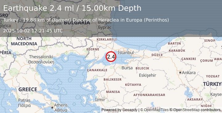 Earthquake WESTERN TURKEY (2.4 ml) (2025-10-02 12:21:45 UTC)