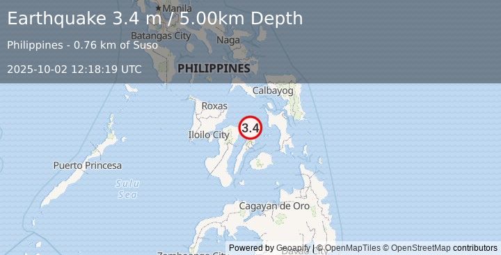 Earthquake NEGROS- CEBU REG, PHILIPPINES (3.4 m) (2025-10-02 12:18:19 UTC)
