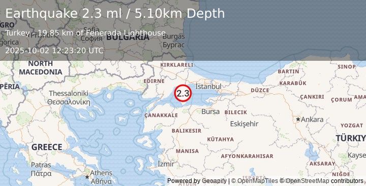 Earthquake WESTERN TURKEY (2.3 ml) (2025-10-02 12:23:20 UTC)