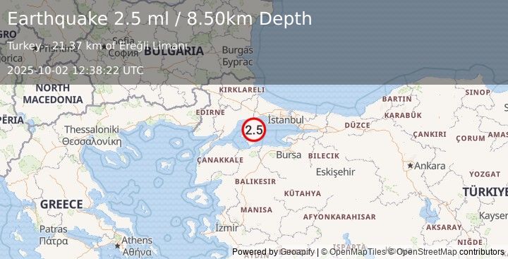 Earthquake WESTERN TURKEY (2.5 ml) (2025-10-02 12:38:22 UTC)