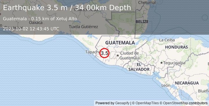 Earthquake GUATEMALA (3.5 m) (2025-10-02 12:43:45 UTC)