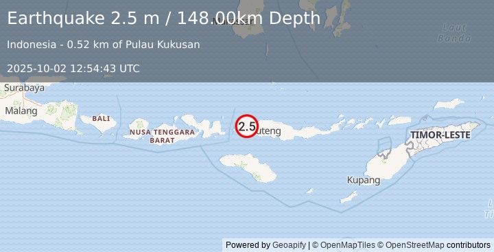Earthquake FLORES REGION, INDONESIA (2.5 m) (2025-10-02 12:54:43 UTC)