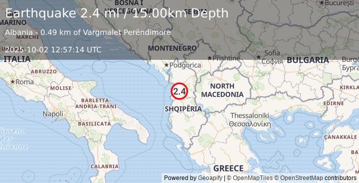 Earthquake ALBANIA (2.4 ml) (2025-10-02 12:57:14 UTC)