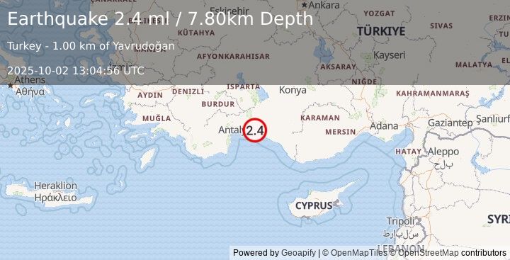 Earthquake WESTERN TURKEY (2.4 ml) (2025-10-02 13:04:56 UTC)