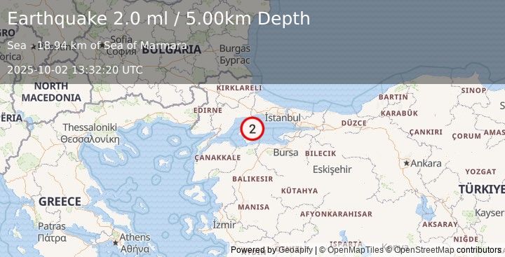 Earthquake WESTERN TURKEY (2.0 ml) (2025-10-02 13:32:20 UTC)