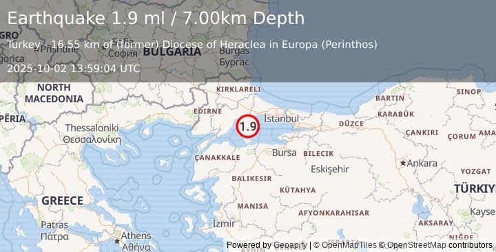 Earthquake WESTERN TURKEY (1.9 ml) (2025-10-02 13:59:04 UTC)