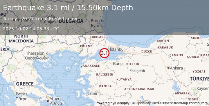 Earthquake WESTERN TURKEY (3.1 ml) (2025-10-02 14:05:33 UTC)