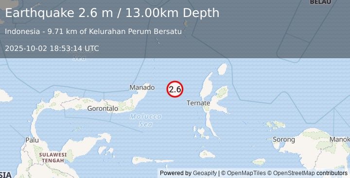 Earthquake MOLUCCA SEA (2.6 m) (2025-10-02 18:53:14 UTC)