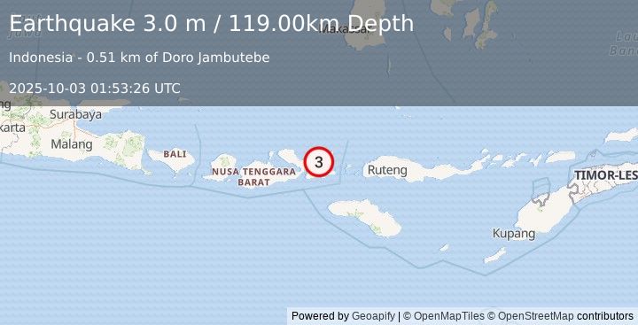 Earthquake SUMBAWA REGION, INDONESIA (3.0 m) (2025-10-03 01:53:26 UTC)