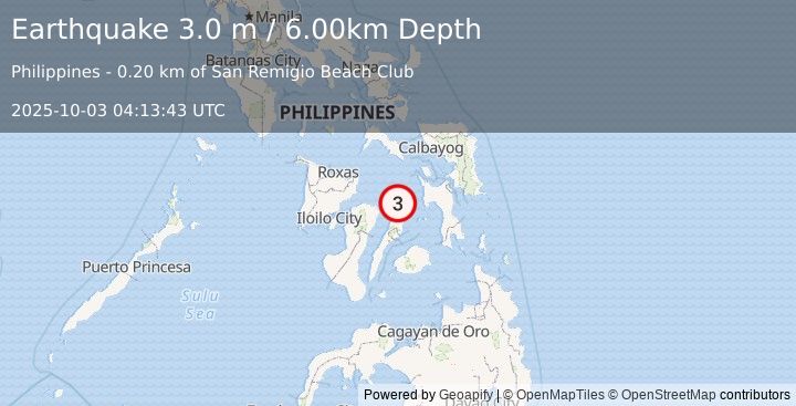 Earthquake NEGROS- CEBU REG, PHILIPPINES (3.0 m) (2025-10-03 04:13:43 UTC)