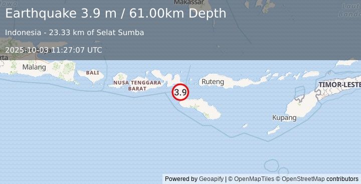 Earthquake SUMBA REGION, INDONESIA (3.9 m) (2025-10-03 11:27:07 UTC)