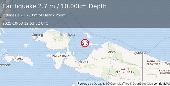Earthquake BIAK REGION, INDONESIA (2.7 m) (2025-10-03 12:53:52 UTC)