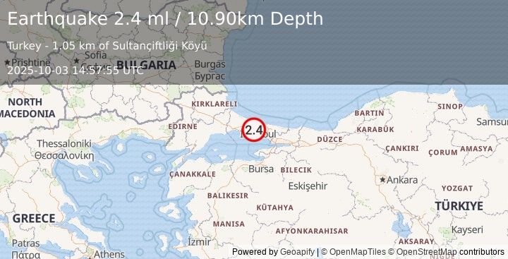 Earthquake WESTERN TURKEY (2.4 ml) (2025-10-03 14:57:55 UTC)