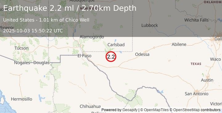Earthquake WESTERN TEXAS (2.2 ml) (2025-10-03 15:50:22 UTC)