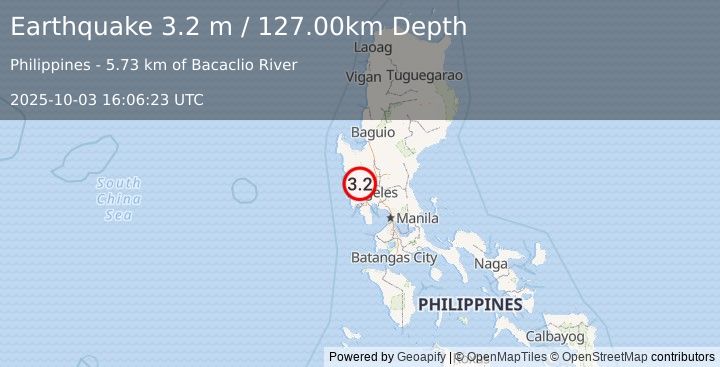 Earthquake LUZON, PHILIPPINES (3.2 m) (2025-10-03 16:06:23 UTC)