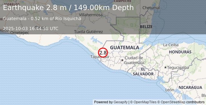 Earthquake GUATEMALA (2.8 m) (2025-10-03 16:44:58 UTC)