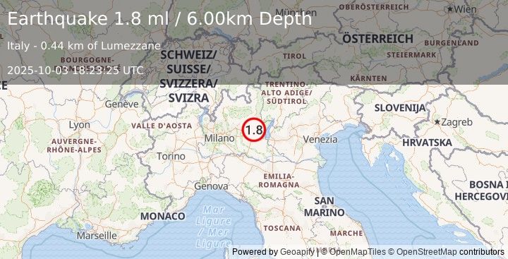 Earthquake NORTHERN ITALY (1.8 ml) (2025-10-03 18:23:25 UTC)