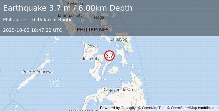 Earthquake NEGROS- CEBU REG, PHILIPPINES (3.7 m) (2025-10-03 18:47:22 UTC)