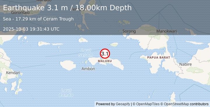 Earthquake SERAM, INDONESIA (3.1 m) (2025-10-03 19:31:43 UTC)
