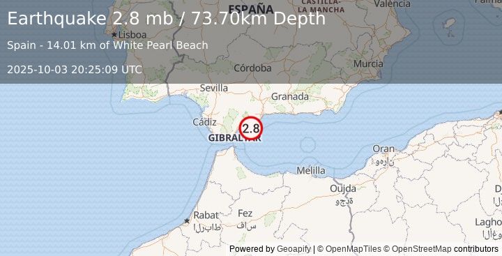 Earthquake STRAIT OF GIBRALTAR (2.8 mb) (2025-10-03 20:25:07 UTC)