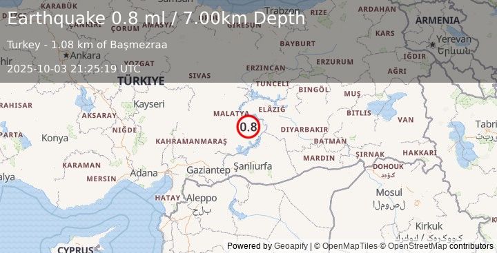 Earthquake EASTERN TURKEY (0.8 ml) (2025-10-03 21:25:19 UTC)