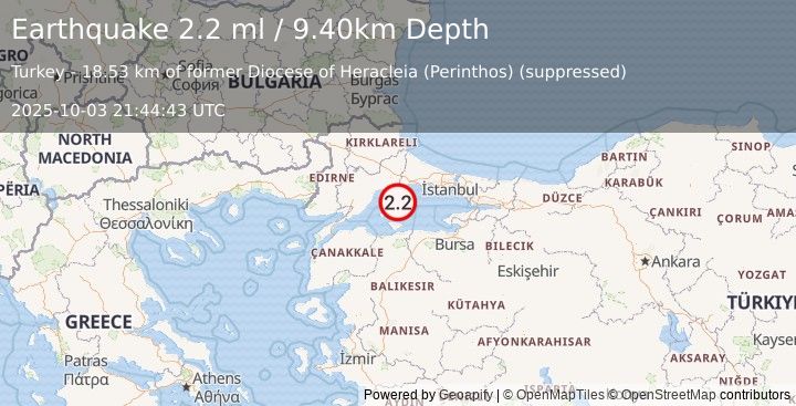 Earthquake WESTERN TURKEY (2.2 ml) (2025-10-03 21:44:43 UTC)