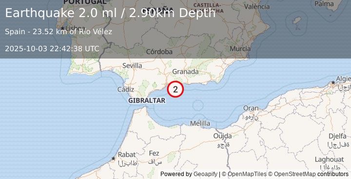Earthquake STRAIT OF GIBRALTAR (2.0 ml) (2025-10-03 22:42:38 UTC)