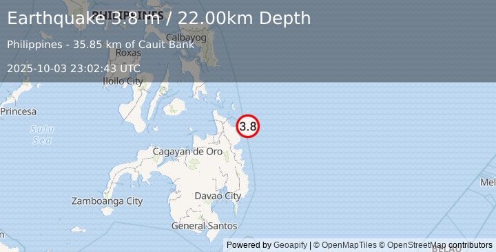 Earthquake MINDANAO, PHILIPPINES (3.8 m) (2025-10-03 23:02:43 UTC)
