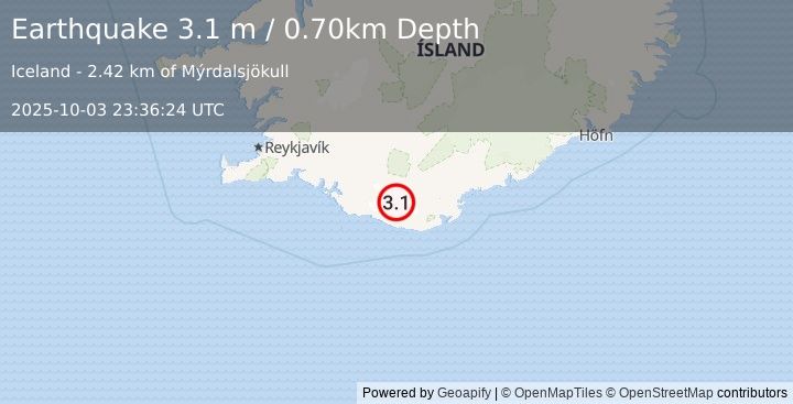 Earthquake ICELAND (3.1 m) (2025-10-03 23:36:24 UTC)